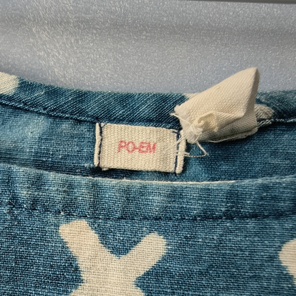PO-EM Indigo Blue Cross Print Cotton Pullover Dress L - Picture 4 of 6